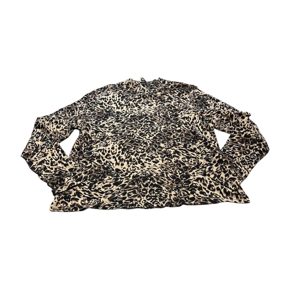 Studio Works Top Women's XL Leopard Print Cotton High Neck Long Sleeve Pullover - Picture 1 of 8